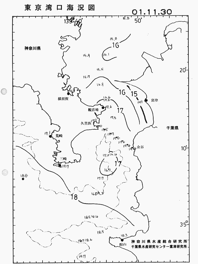 海況図, 東京湾口海況図 検索結果, (水温分布 等を図示)