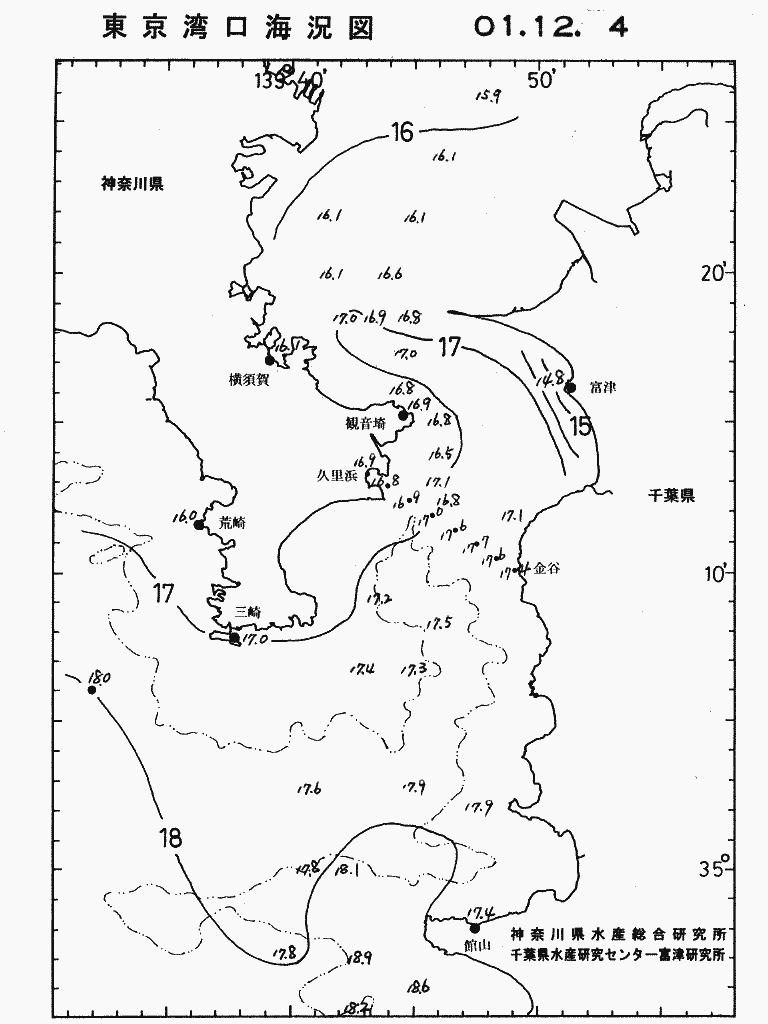 海況図, 東京湾口海況図 検索結果, (水温分布 等を図示)