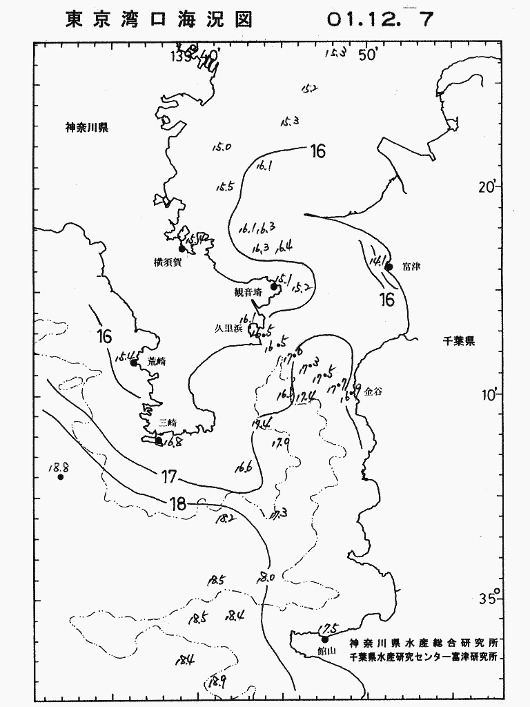 海況図, 東京湾口海況図 検索結果, (水温分布 等を図示)