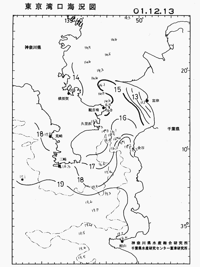 海況図, 東京湾口海況図 検索結果, (水温分布 等を図示)