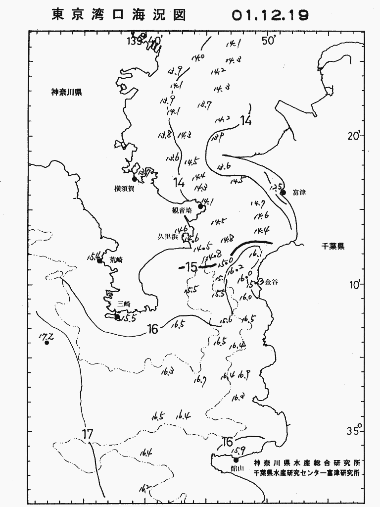 海況図, 東京湾口海況図 検索結果, (水温分布 等を図示)