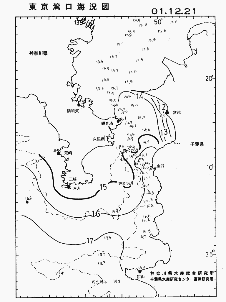 海況図, 東京湾口海況図 検索結果, (水温分布 等を図示)