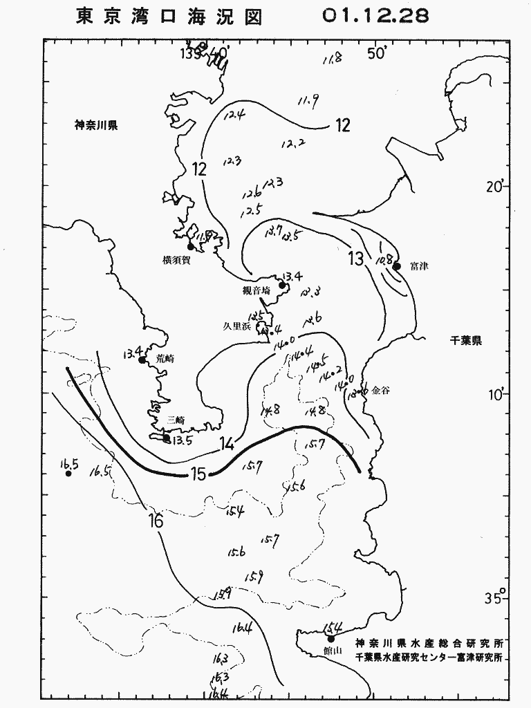 海況図, 東京湾口海況図 検索結果, (水温分布 等を図示)
