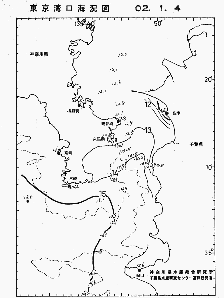 海況図, 東京湾口海況図 検索結果, (水温分布 等を図示)