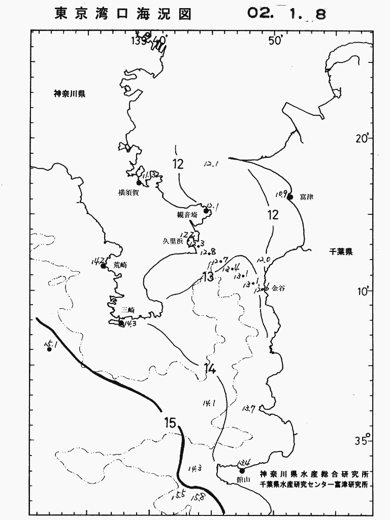 海況図, 東京湾口海況図 検索結果, (水温分布 等を図示)