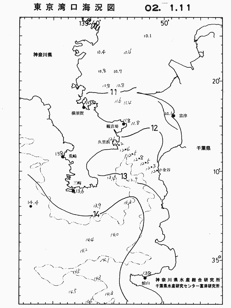 海況図, 東京湾口海況図 検索結果, (水温分布 等を図示)