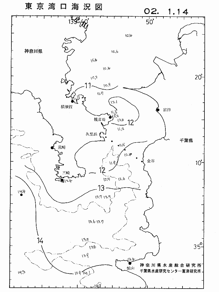 海況図, 東京湾口海況図 検索結果, (水温分布 等を図示)