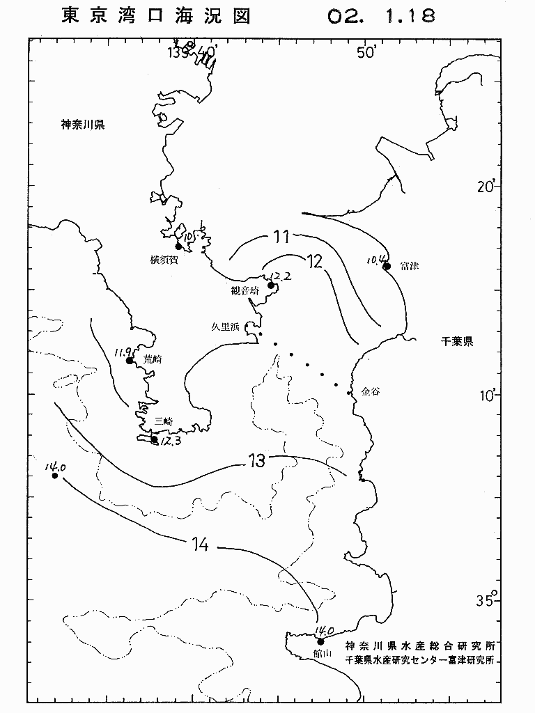 海況図, 東京湾口海況図 検索結果, (水温分布 等を図示)