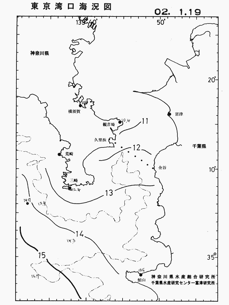 海況図, 東京湾口海況図 検索結果, (水温分布 等を図示)