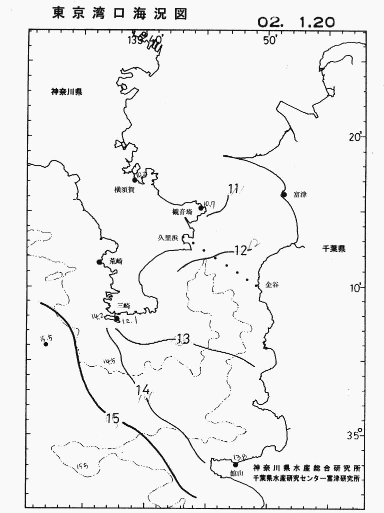 海況図, 東京湾口海況図 検索結果, (水温分布 等を図示)