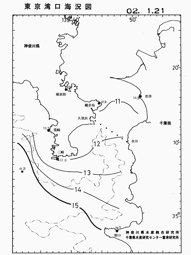 海況図, 東京湾口海況図 検索結果, (水温分布 等を図示)