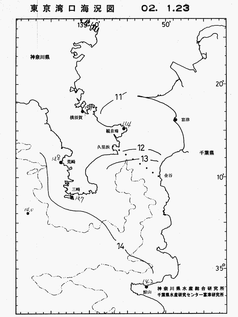 海況図, 東京湾口海況図 検索結果, (水温分布 等を図示)