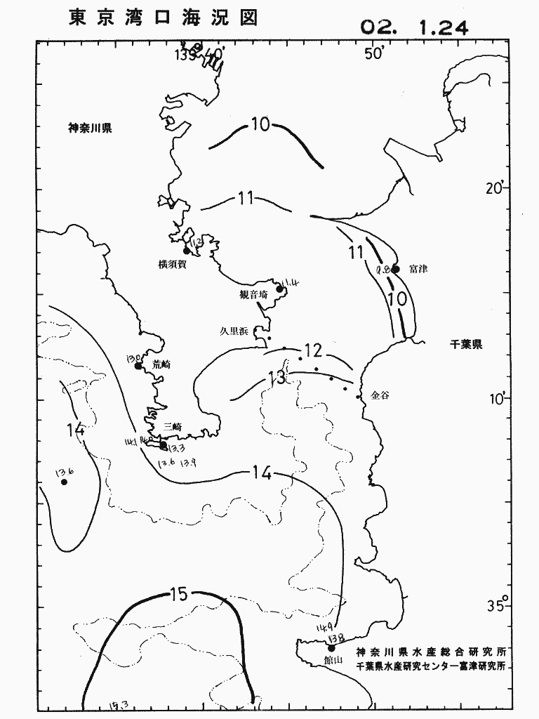 海況図, 東京湾口海況図 検索結果, (水温分布 等を図示)