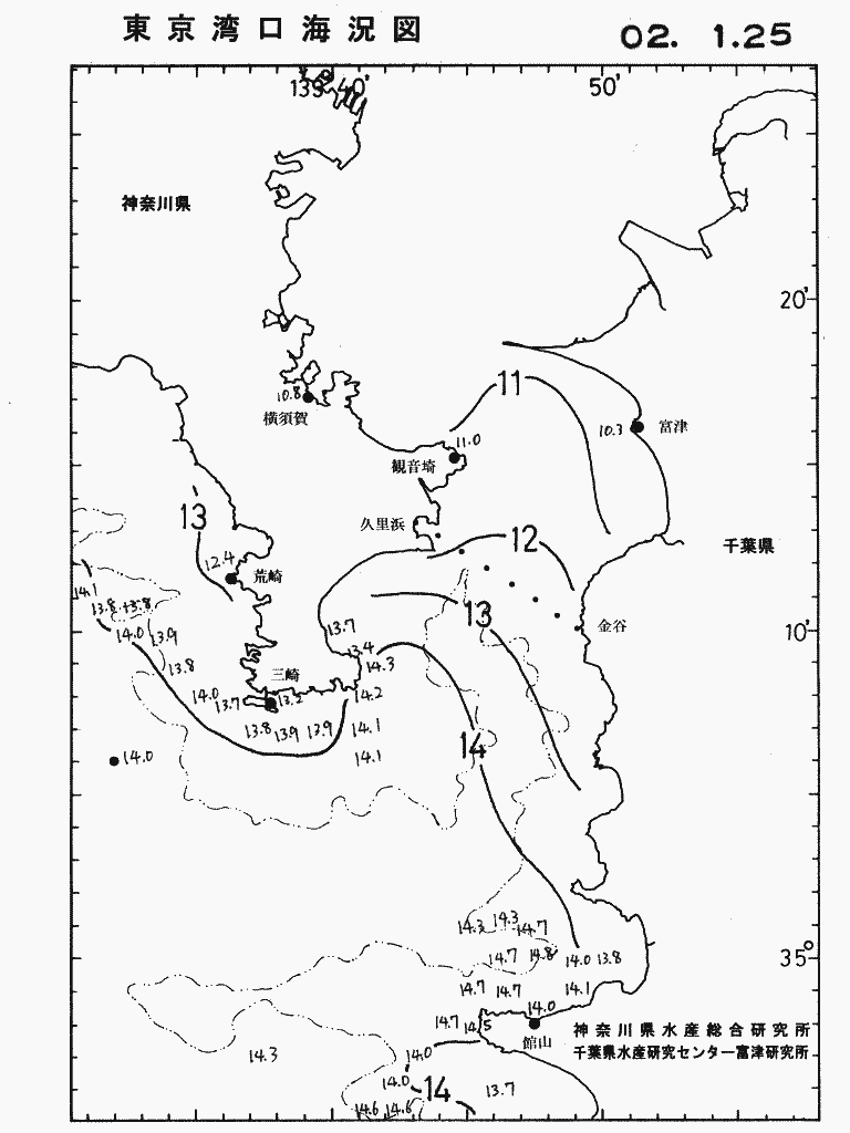 海況図, 東京湾口海況図 検索結果, (水温分布 等を図示)
