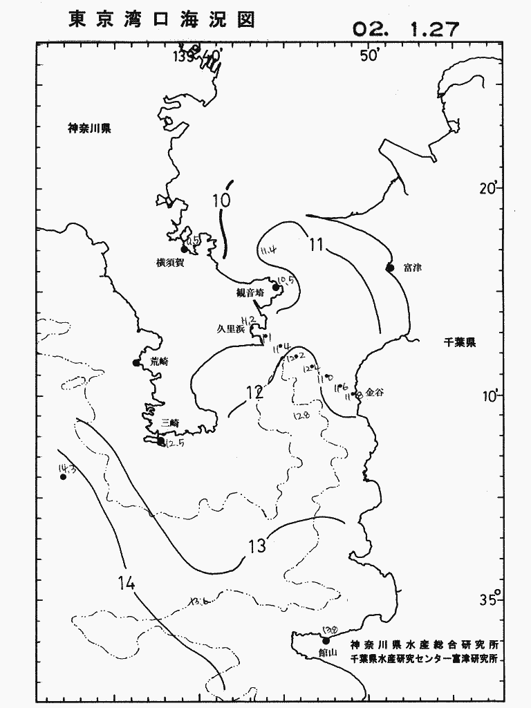 海況図, 東京湾口海況図 検索結果, (水温分布 等を図示)