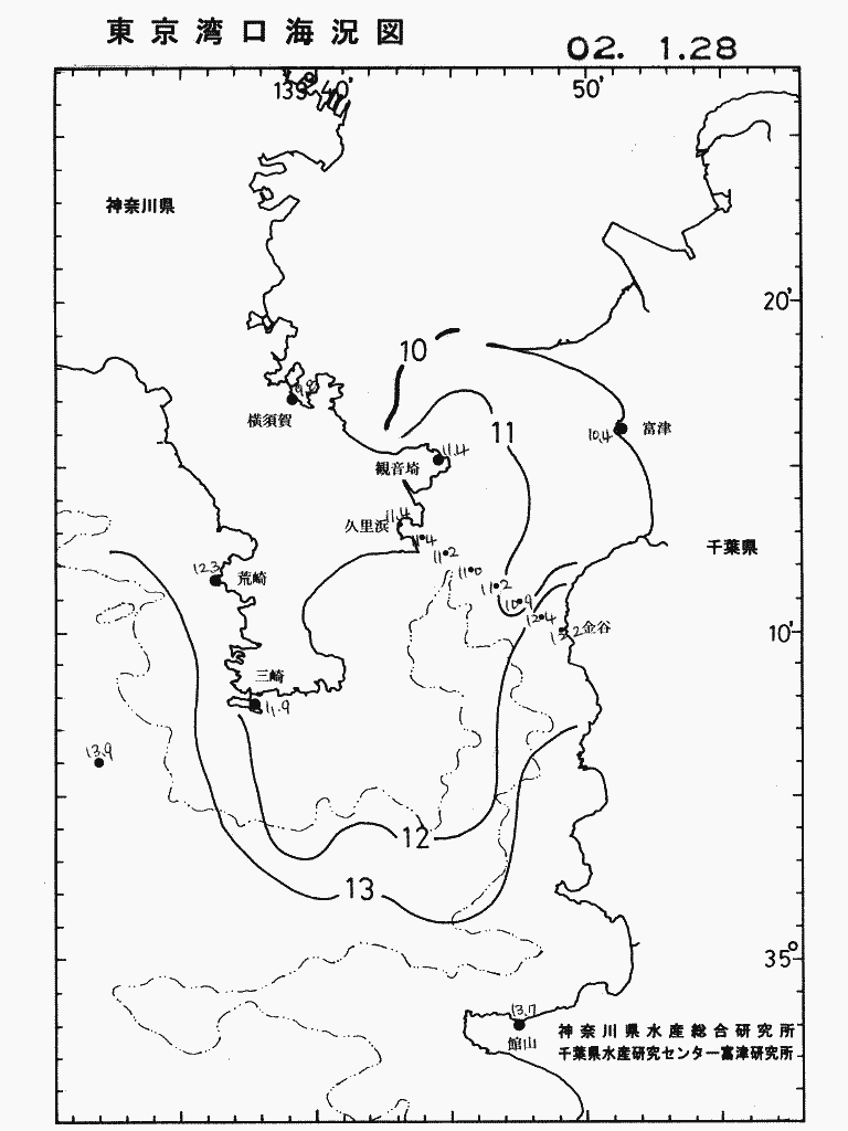 海況図, 東京湾口海況図 検索結果, (水温分布 等を図示)