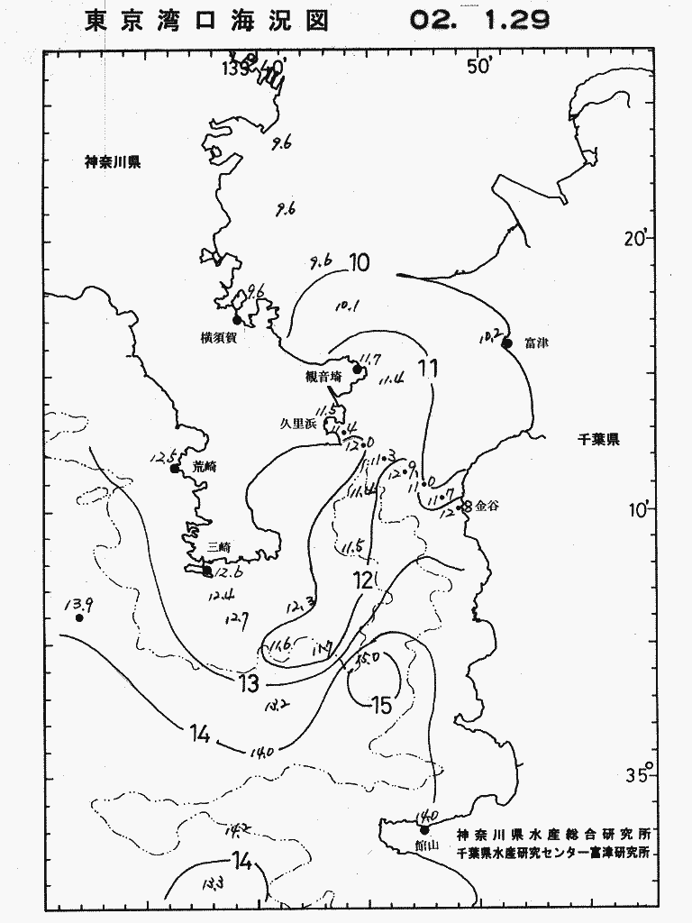 海況図, 東京湾口海況図 検索結果, (水温分布 等を図示)