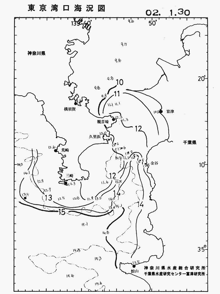 海況図, 東京湾口海況図 検索結果, (水温分布 等を図示)