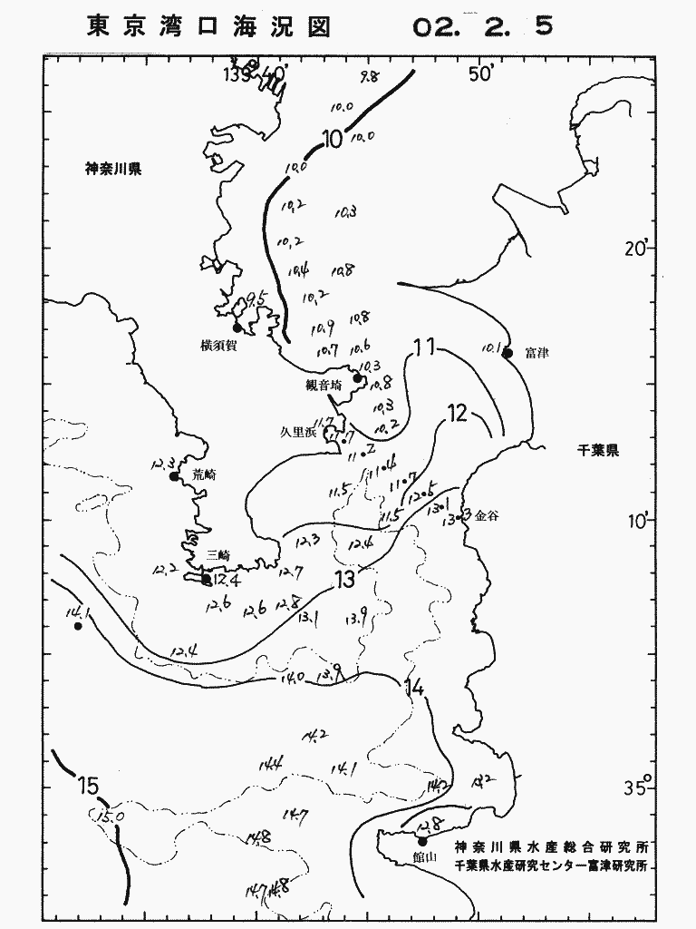海況図, 東京湾口海況図 検索結果, (水温分布 等を図示)