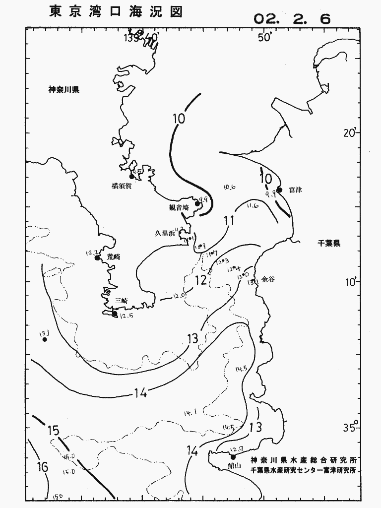 海況図, 東京湾口海況図 検索結果, (水温分布 等を図示)