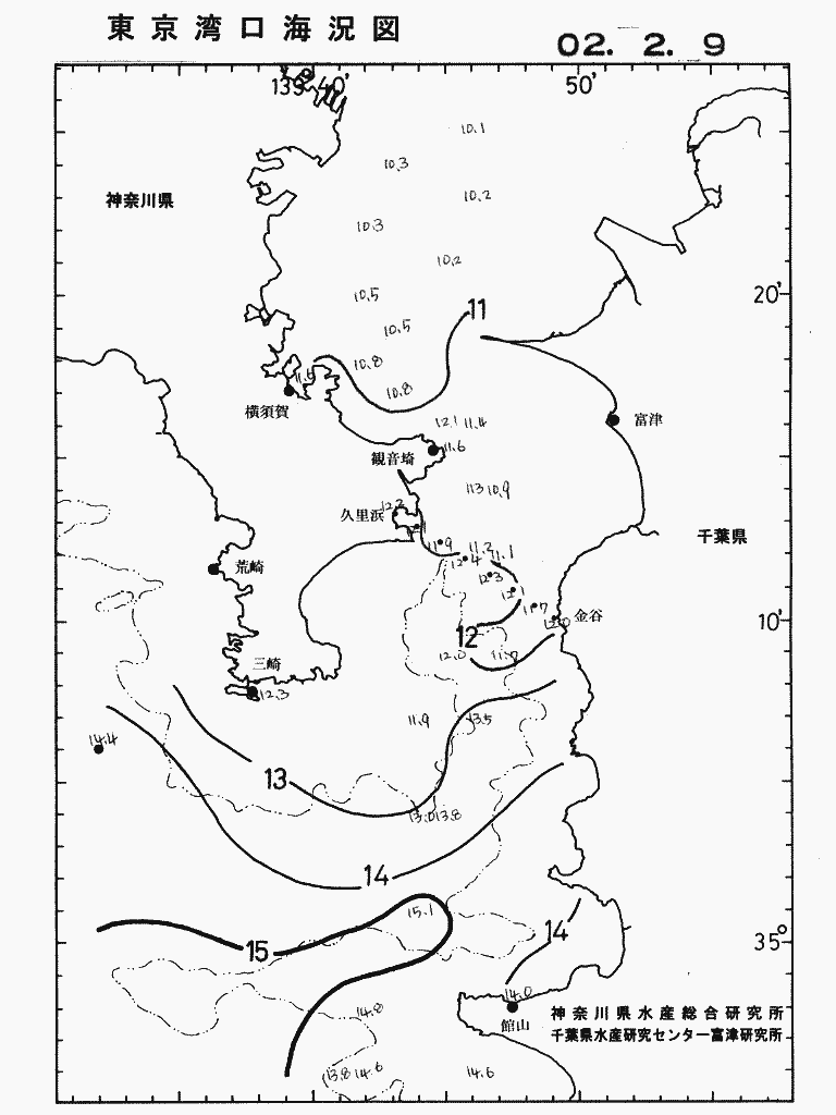 海況図, 東京湾口海況図 検索結果, (水温分布 等を図示)