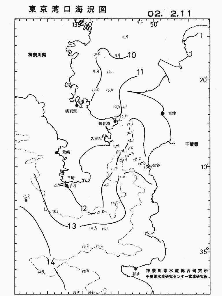 海況図, 東京湾口海況図 検索結果, (水温分布 等を図示)