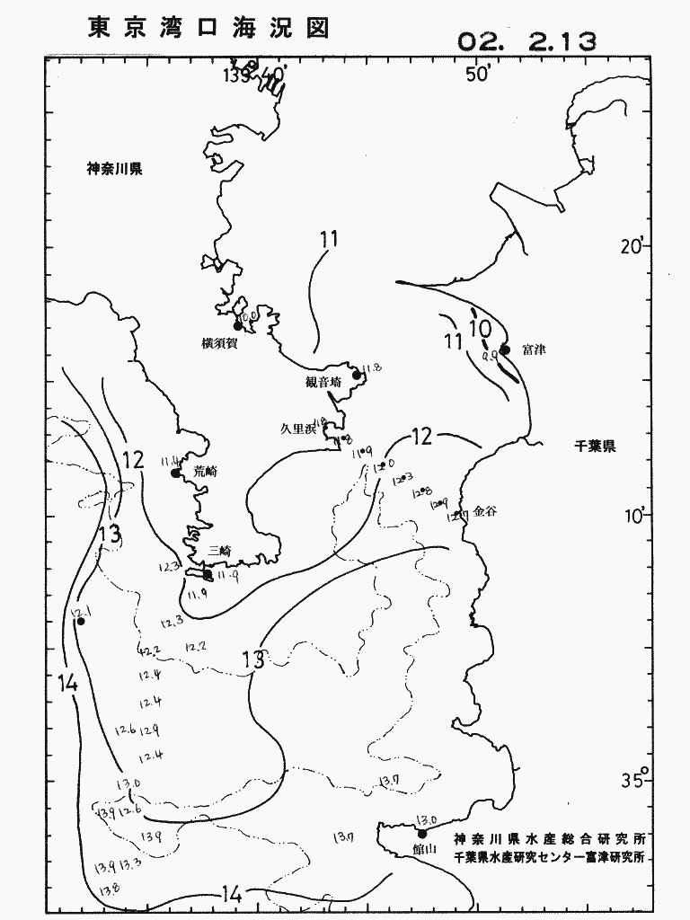 海況図, 東京湾口海況図 検索結果, (水温分布 等を図示)
