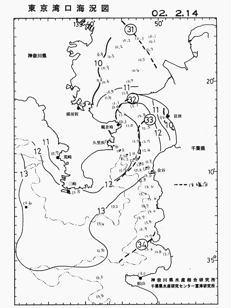 海況図, 東京湾口海況図 検索結果, (水温分布 等を図示)