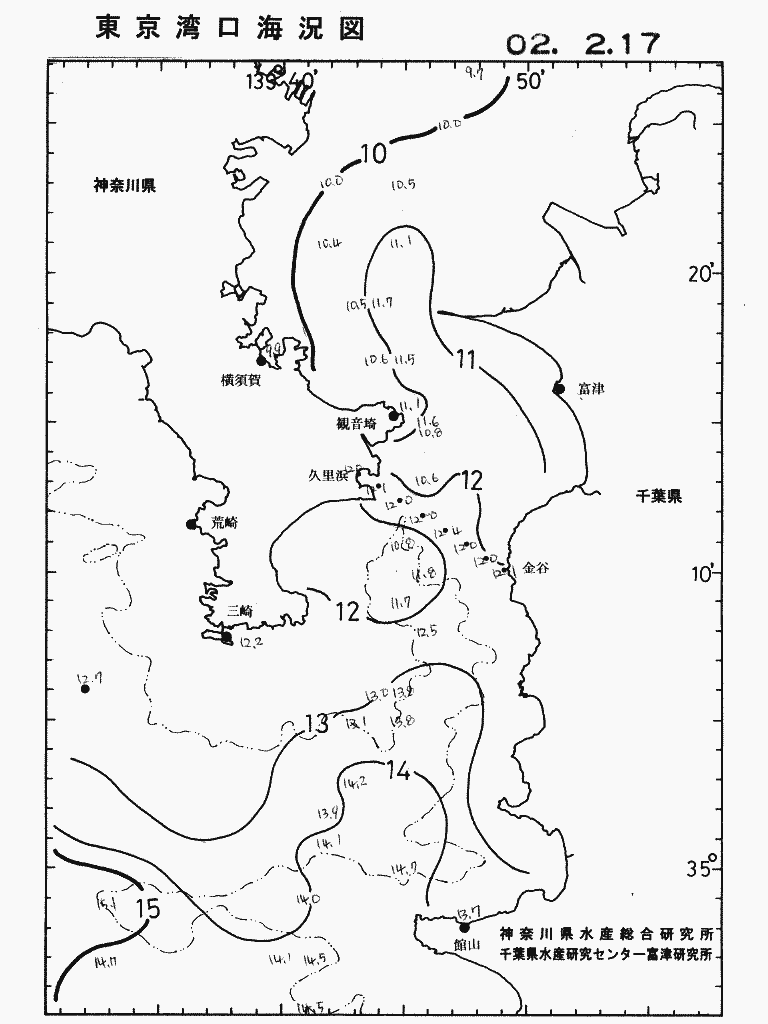 海況図, 東京湾口海況図 検索結果, (水温分布 等を図示)