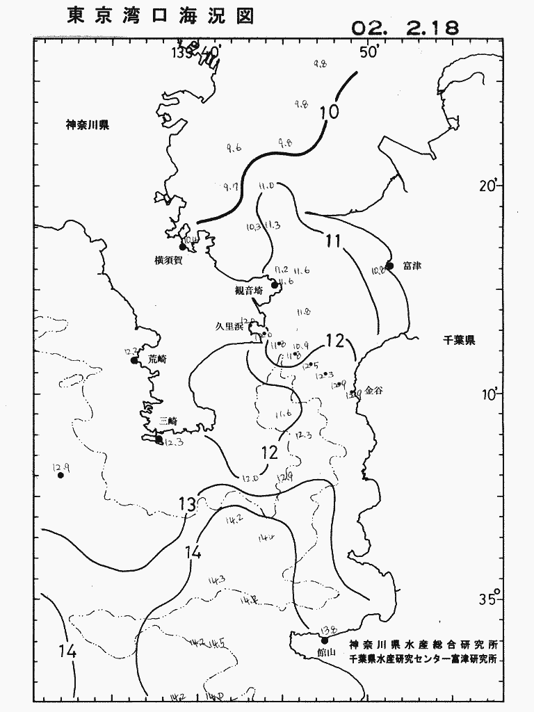 海況図, 東京湾口海況図 検索結果, (水温分布 等を図示)