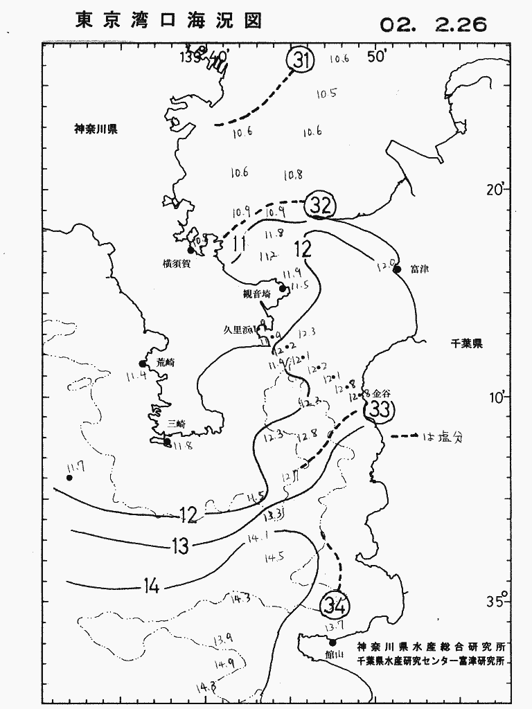 海況図, 東京湾口海況図 検索結果, (水温分布 等を図示)