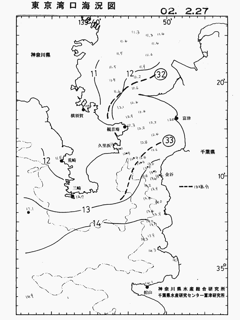 海況図, 東京湾口海況図 検索結果, (水温分布 等を図示)