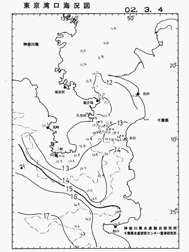 海況図, 東京湾口海況図 検索結果, (水温分布 等を図示)