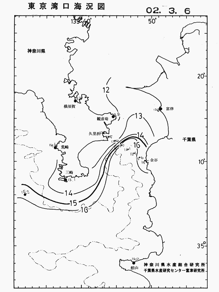 海況図, 東京湾口海況図 検索結果, (水温分布 等を図示)