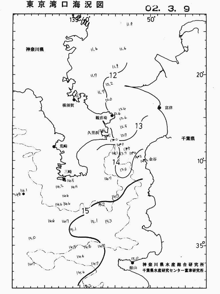 海況図, 東京湾口海況図 検索結果, (水温分布 等を図示)