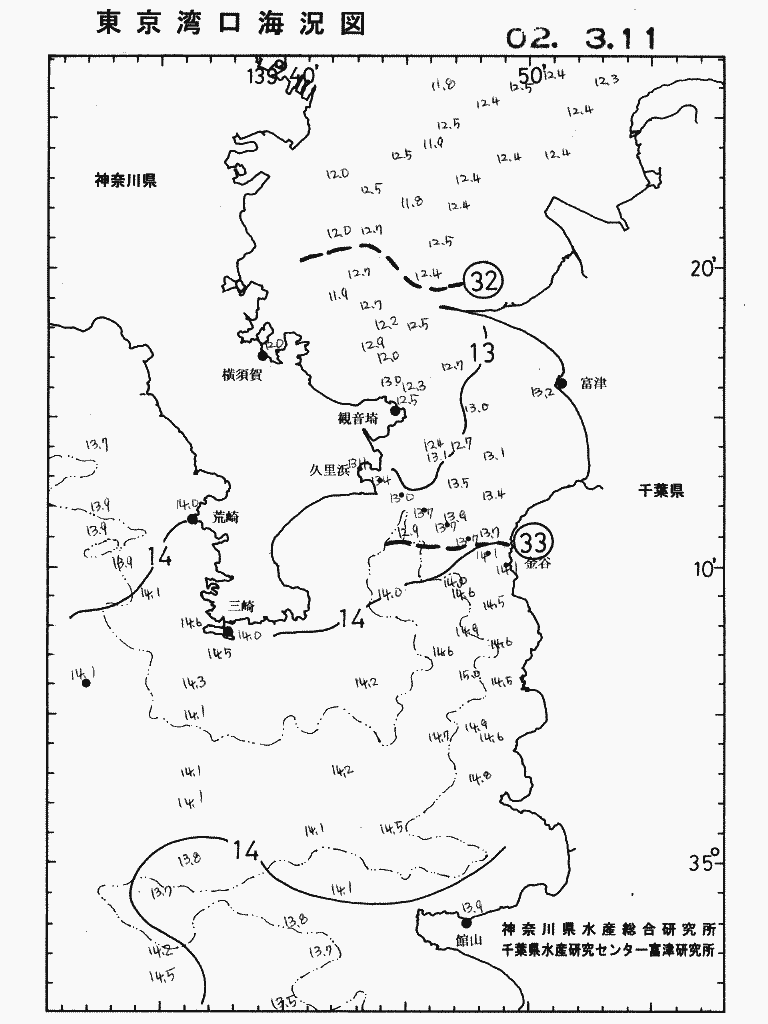 海況図, 東京湾口海況図 検索結果, (水温分布 等を図示)