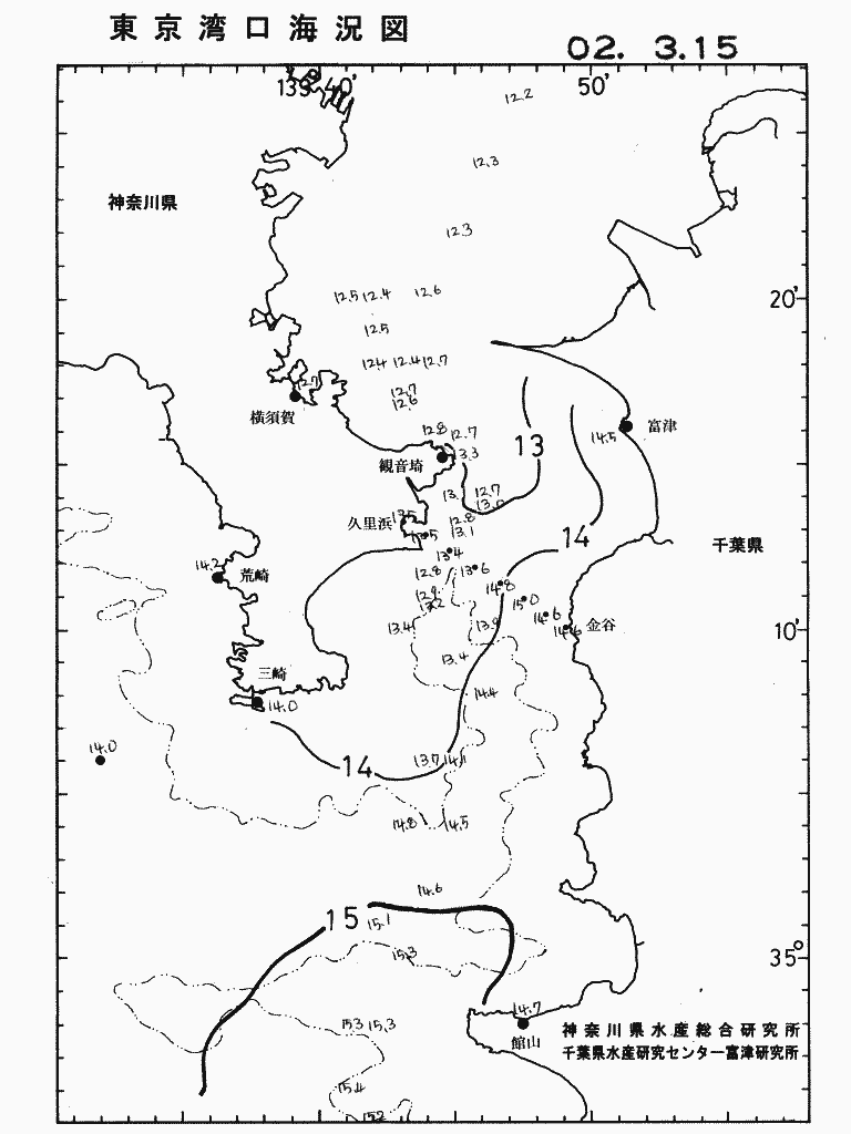 海況図, 東京湾口海況図 検索結果, (水温分布 等を図示)