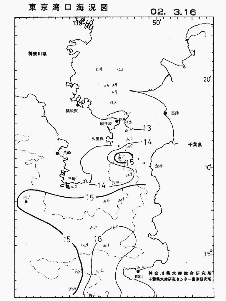 海況図, 東京湾口海況図 検索結果, (水温分布 等を図示)