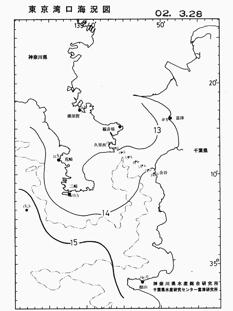 海況図, 東京湾口海況図 検索結果, (水温分布 等を図示)