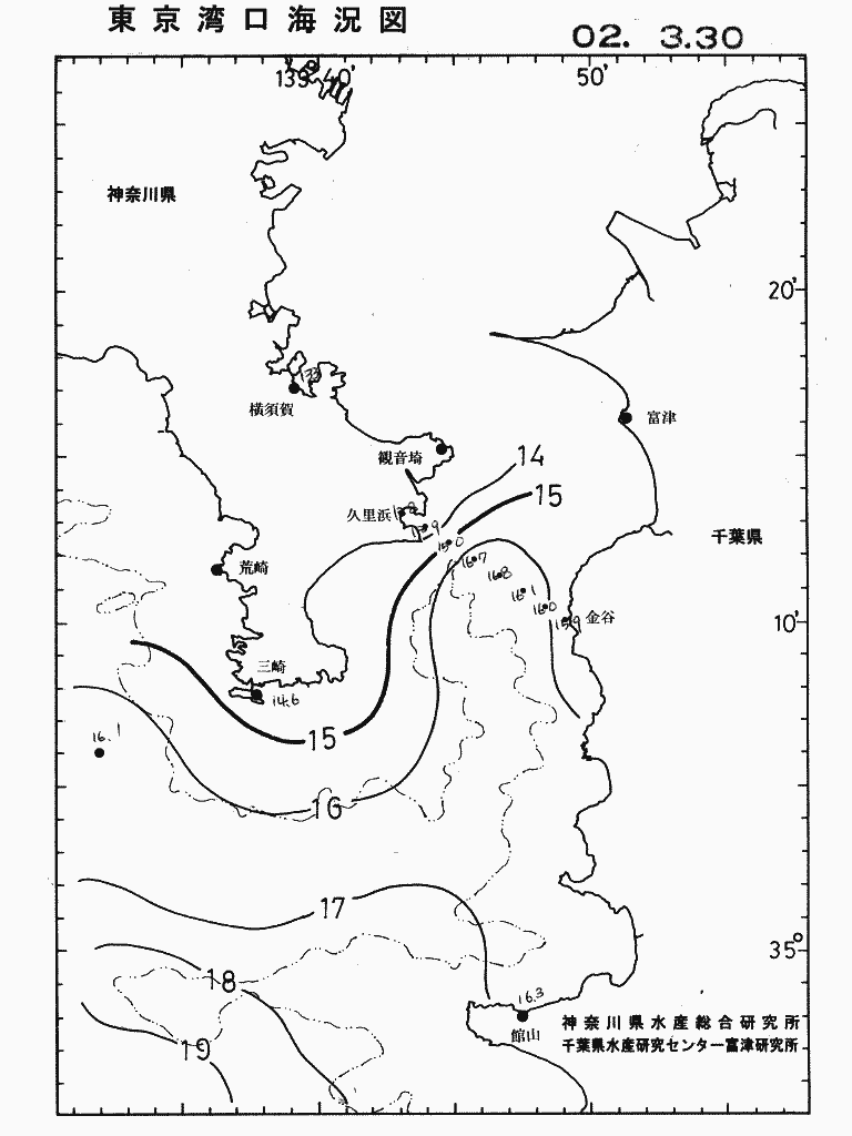 海況図, 東京湾口海況図 検索結果, (水温分布 等を図示)