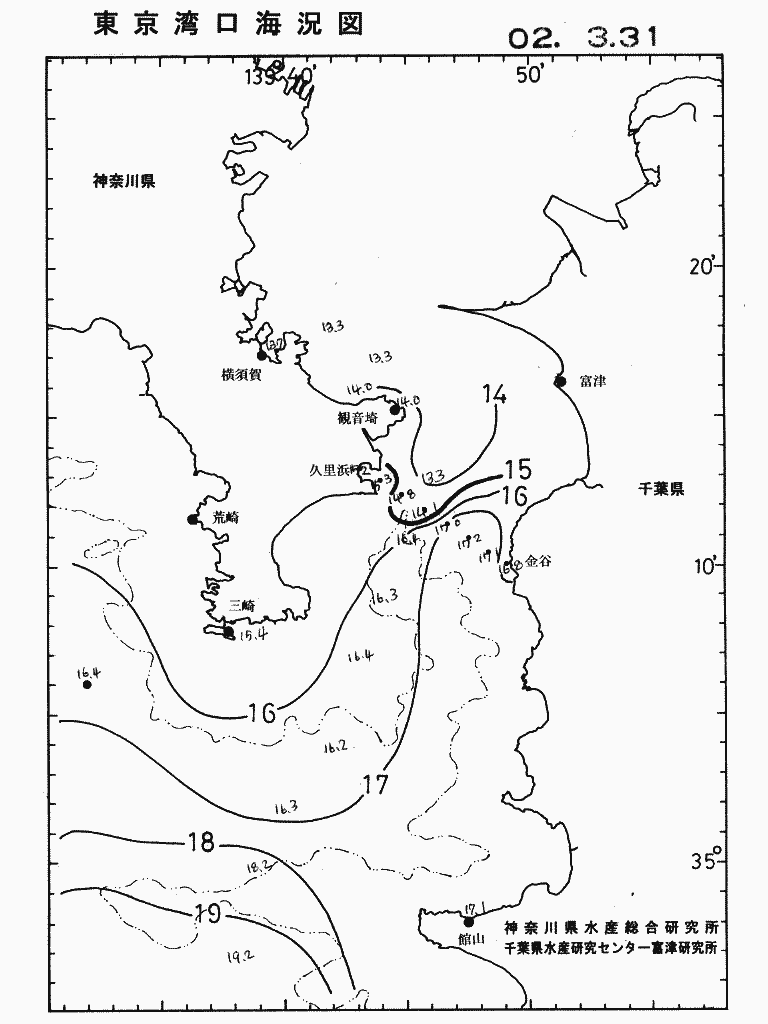 海況図, 東京湾口海況図 検索結果, (水温分布 等を図示)