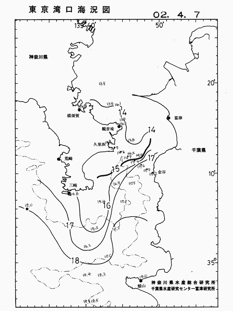 海況図, 東京湾口海況図 検索結果, (水温分布 等を図示)
