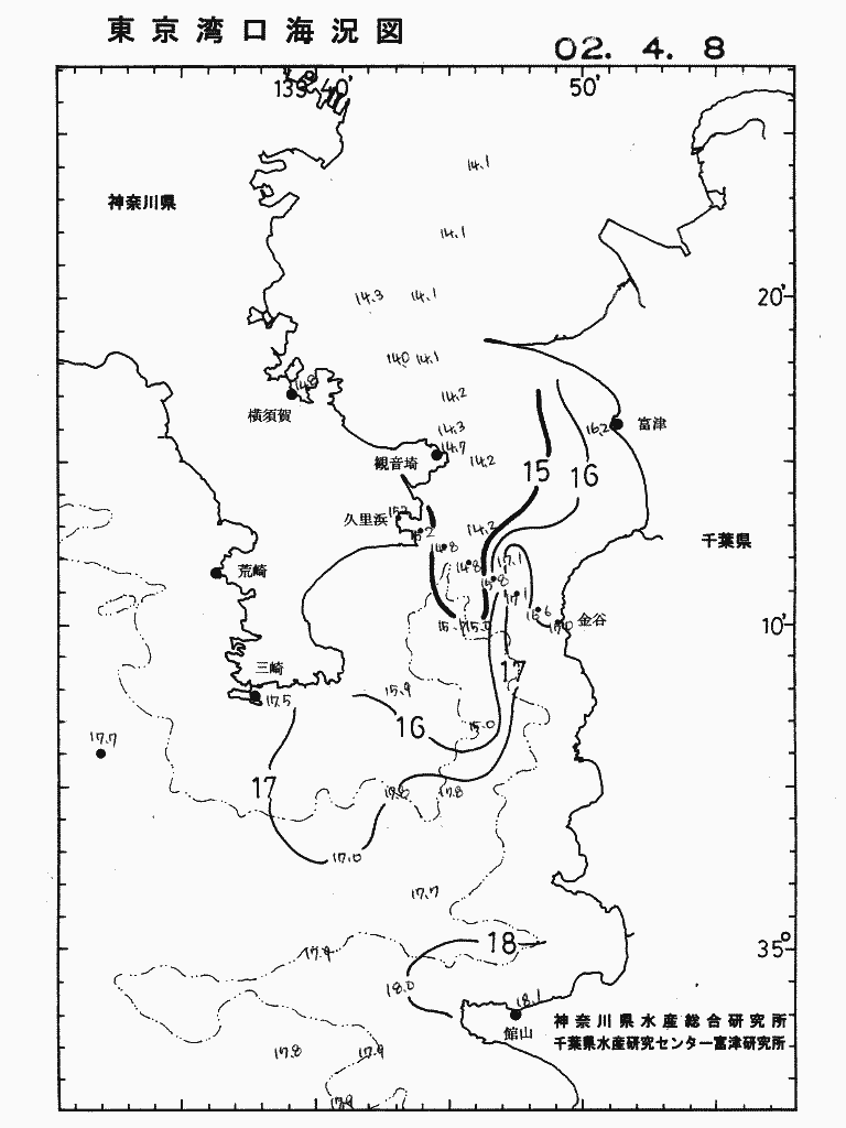 海況図, 東京湾口海況図 検索結果, (水温分布 等を図示)