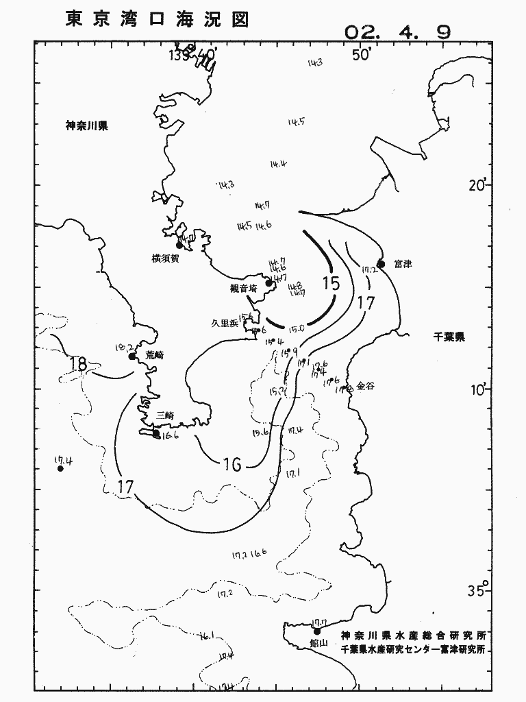 海況図, 東京湾口海況図 検索結果, (水温分布 等を図示)