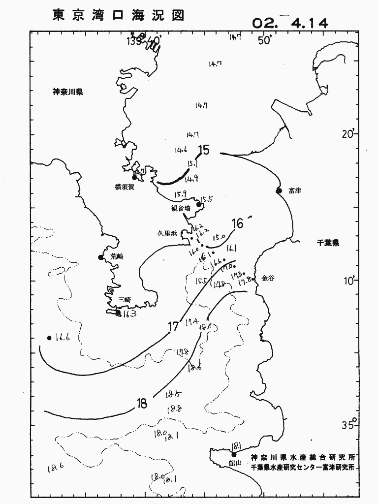 海況図, 東京湾口海況図 検索結果, (水温分布 等を図示)