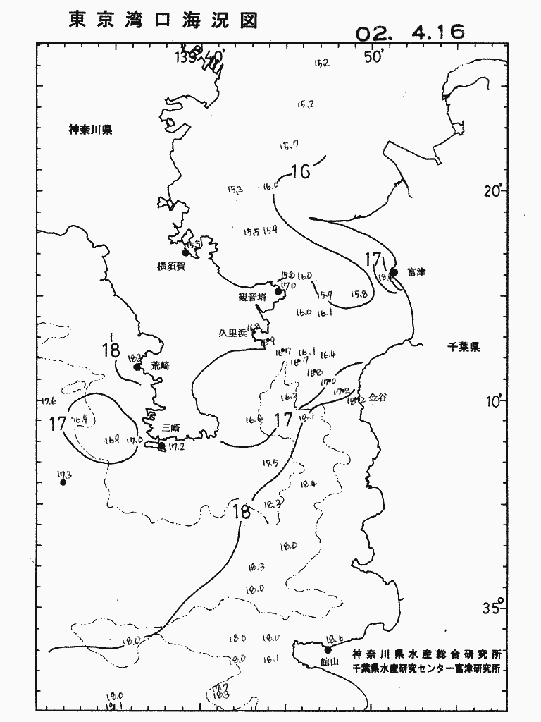 海況図, 東京湾口海況図 検索結果, (水温分布 等を図示)