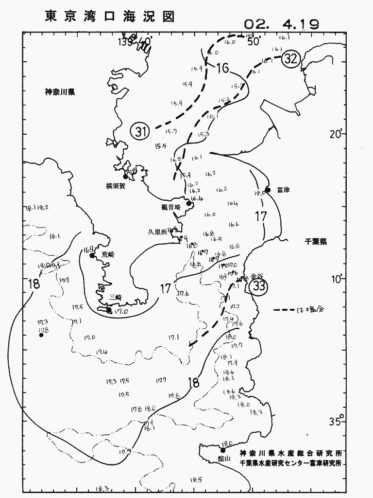 海況図, 東京湾口海況図 検索結果, (水温分布 等を図示)