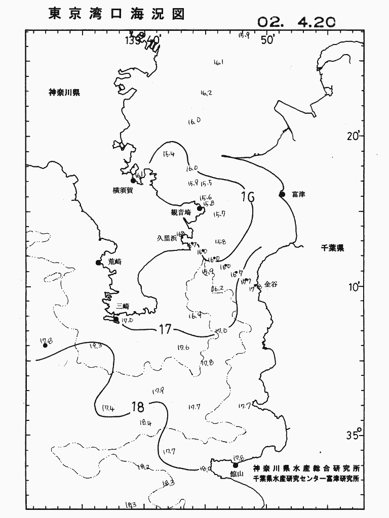 海況図, 東京湾口海況図 検索結果, (水温分布 等を図示)