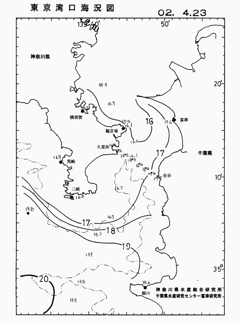 海況図, 東京湾口海況図 検索結果, (水温分布 等を図示)