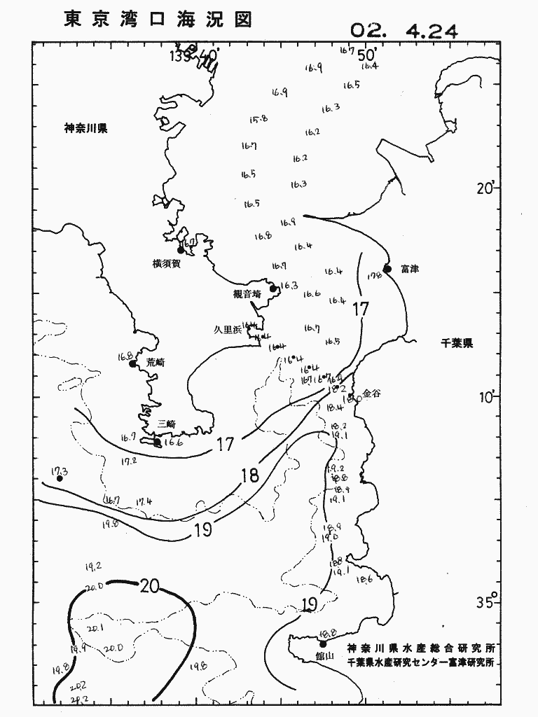 海況図, 東京湾口海況図 検索結果, (水温分布 等を図示)
